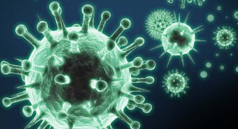 Das Symbolbild zeigt verschiedene Viren auf einem dunklen Hintergrund.